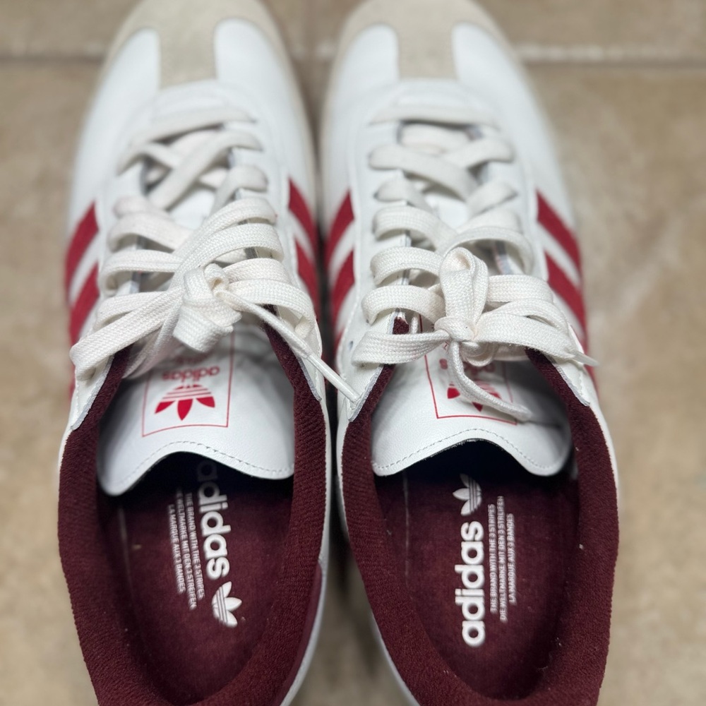 Adidas Men's White Sneakers with Red Stripes
